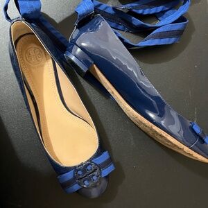 Tory Burch Maritime Ankle-Wrap Ballet, Patent Navy Sea